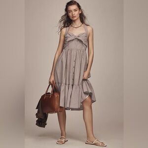 NWT Anthropologie Maeve Halter Bow-Front Gingham Midi Dress Size S
